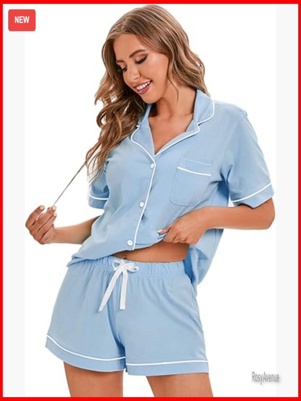 2-Piece Cotton PJ Set Button-Down Short Sleeve Sleepwear